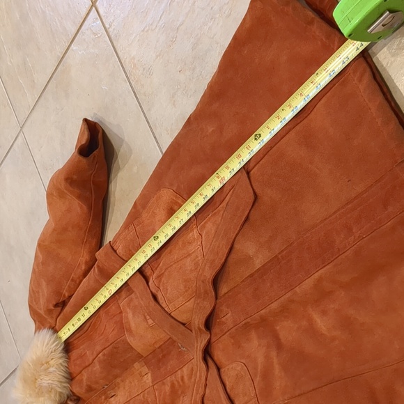 Vintage 70's Long Orange Suede & Fur Jacket Coat Size Large - Picture 4 of 12